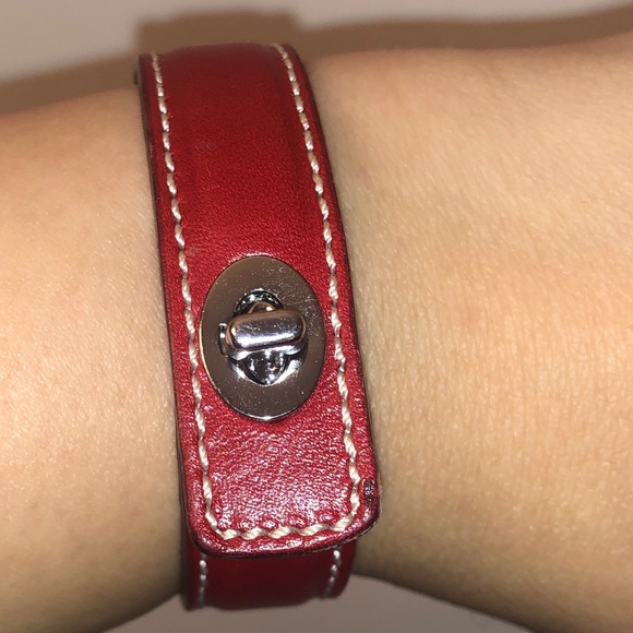Coach Turnlock Leather Carnelian Bracelet
